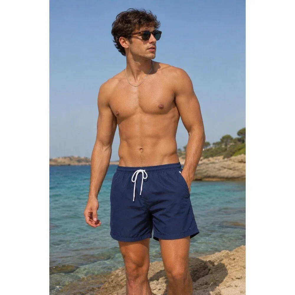 J.Crew Swim Trunks Mens XL Blue 8” Inseam Drawstring Beach Vacation Pool